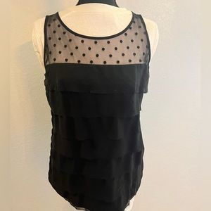 LOFT size M black top, sheer/polka dot at top, tiered layers